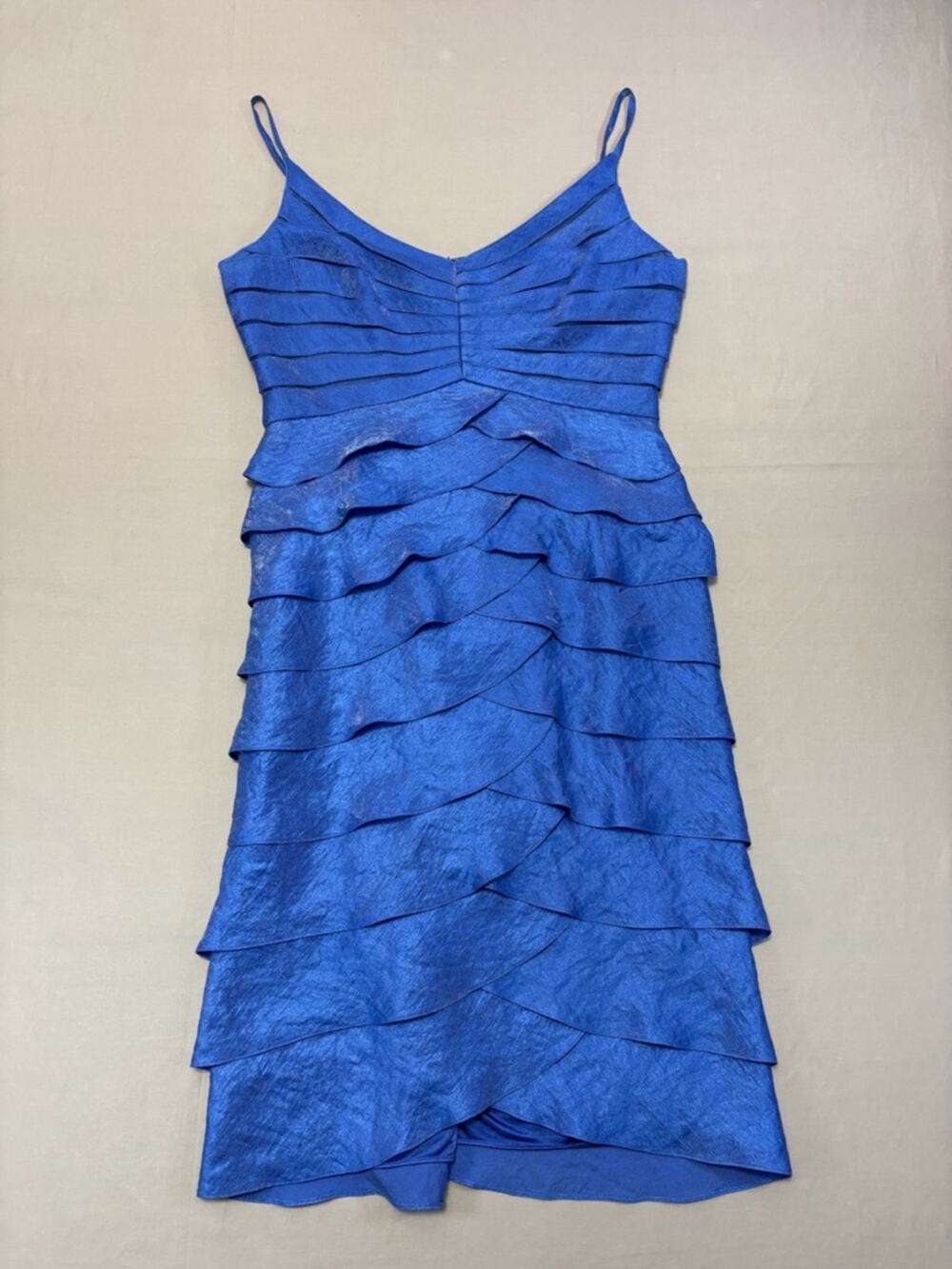 Adrianna Papell Blue Tiered Ruffle Spaghetti-Strap Dress Women’s Size 8